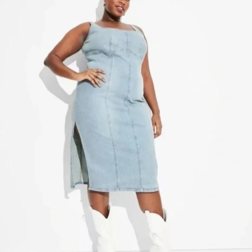 wild fable Light Blue Denim Midi Dress